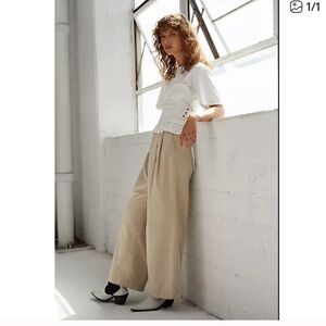 Free People Pleated Wide Leg Pants beige Size 12 NWT